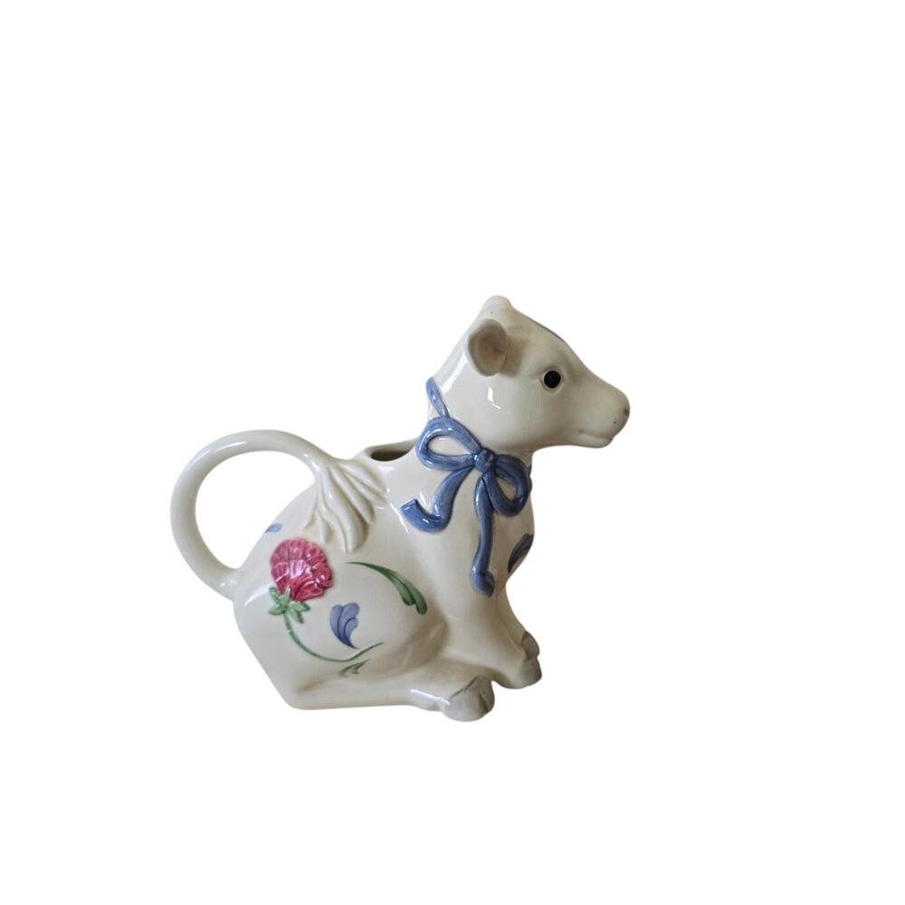 Lennox "Poppies On Blue" Hand Painted Barnyard Cow Creamer 8 oz.